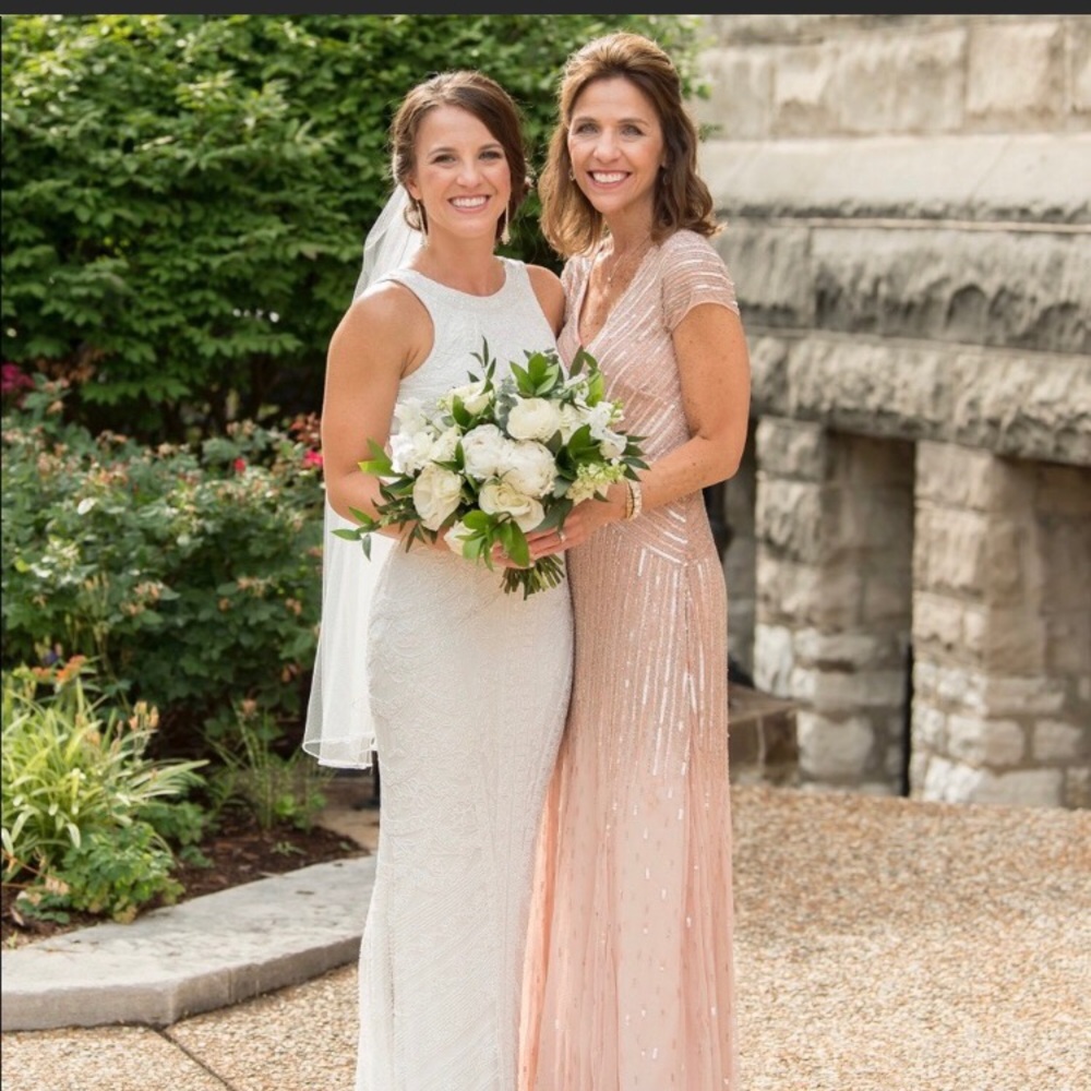 Adrianna Papell beaded V-neck cap sleeves long gown - Picture 6 of 13